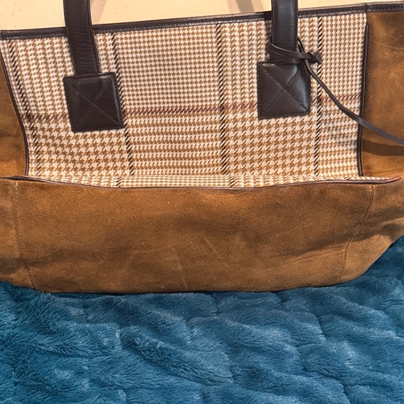 Ralph Lauren Plaid Tote Bag with Suede Sides, Bottom & Leather Handles - Picture 5 of 6